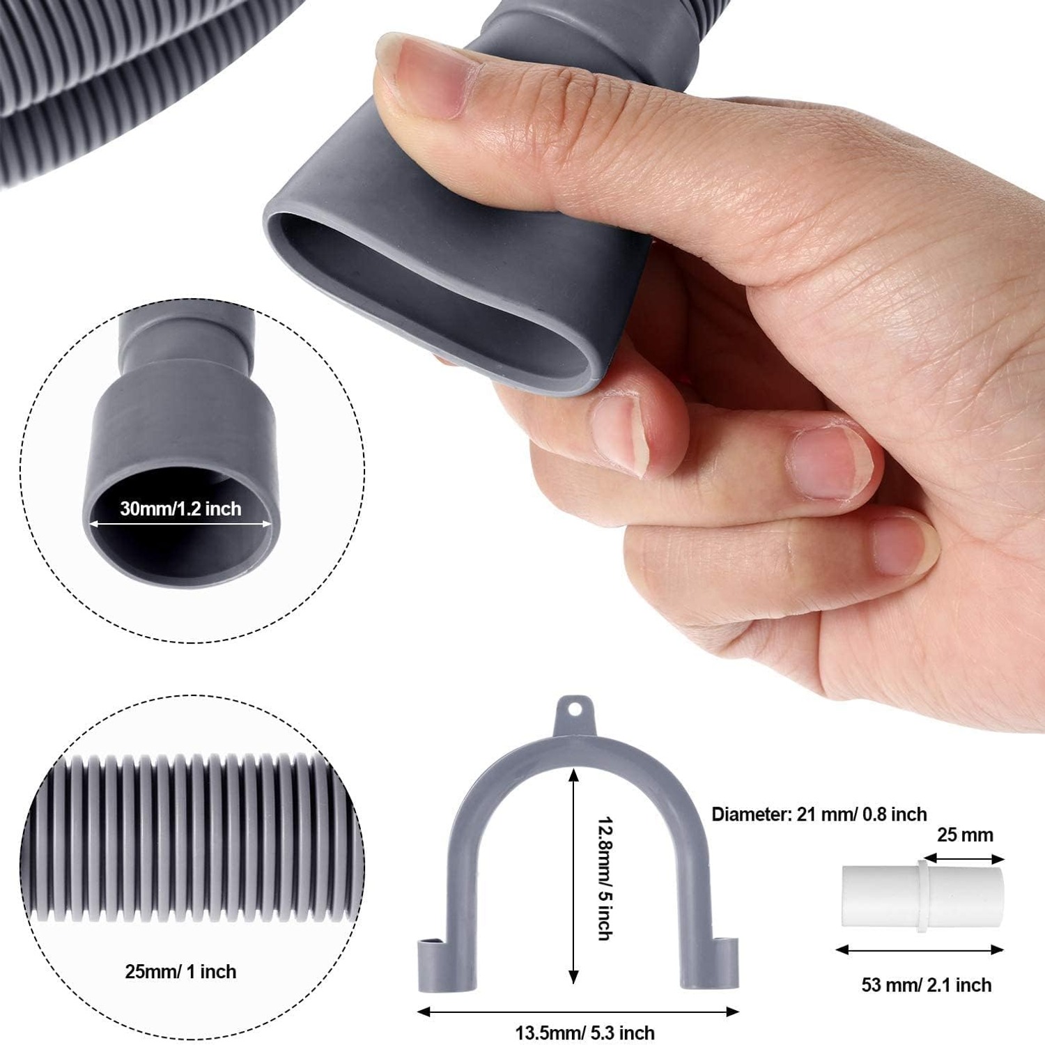 5 Foot Corrugated Washing Machine Drain Hose Kit, detail view