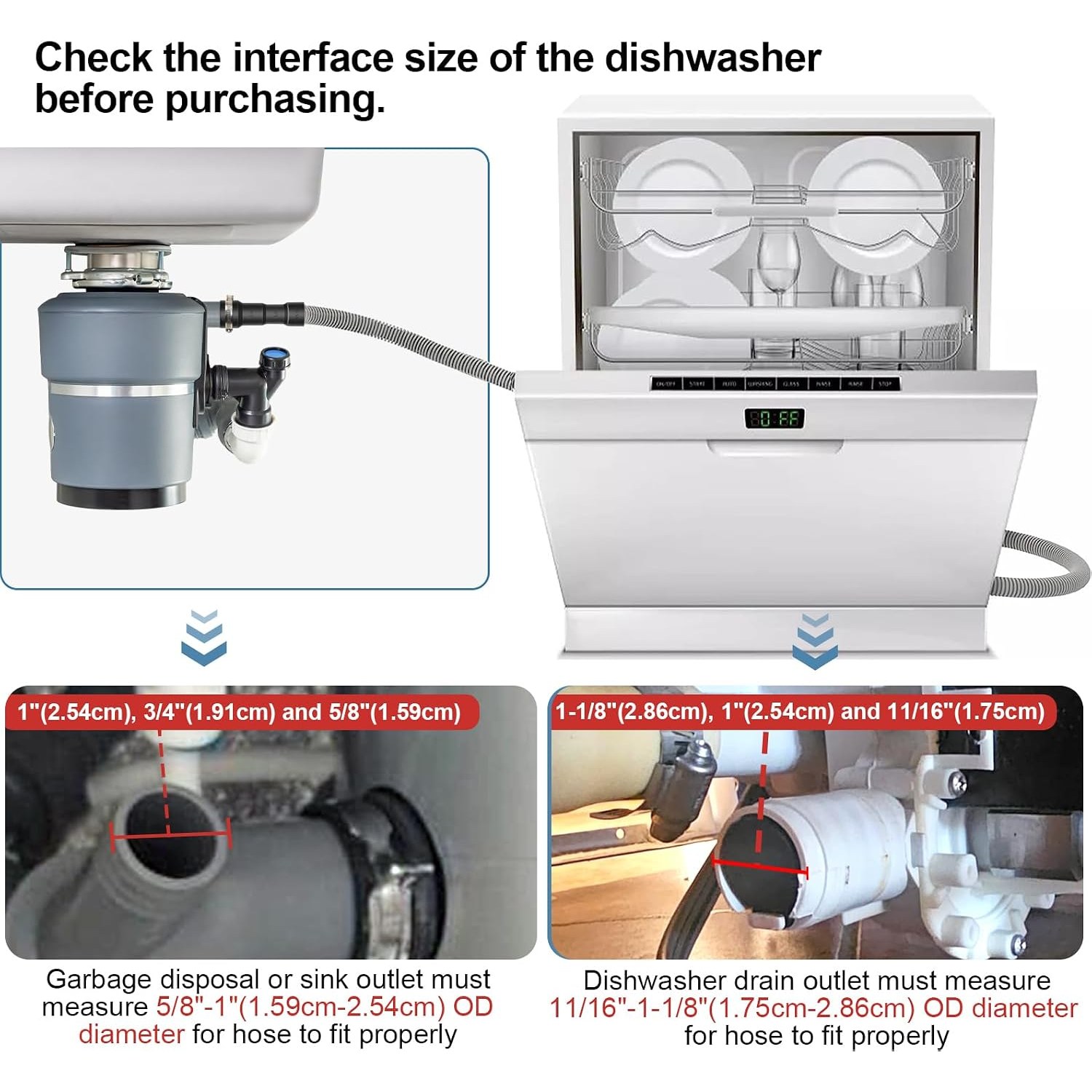 2m Universal Dishwasher Drain Hose with Stainless Steel Clamps, detail view