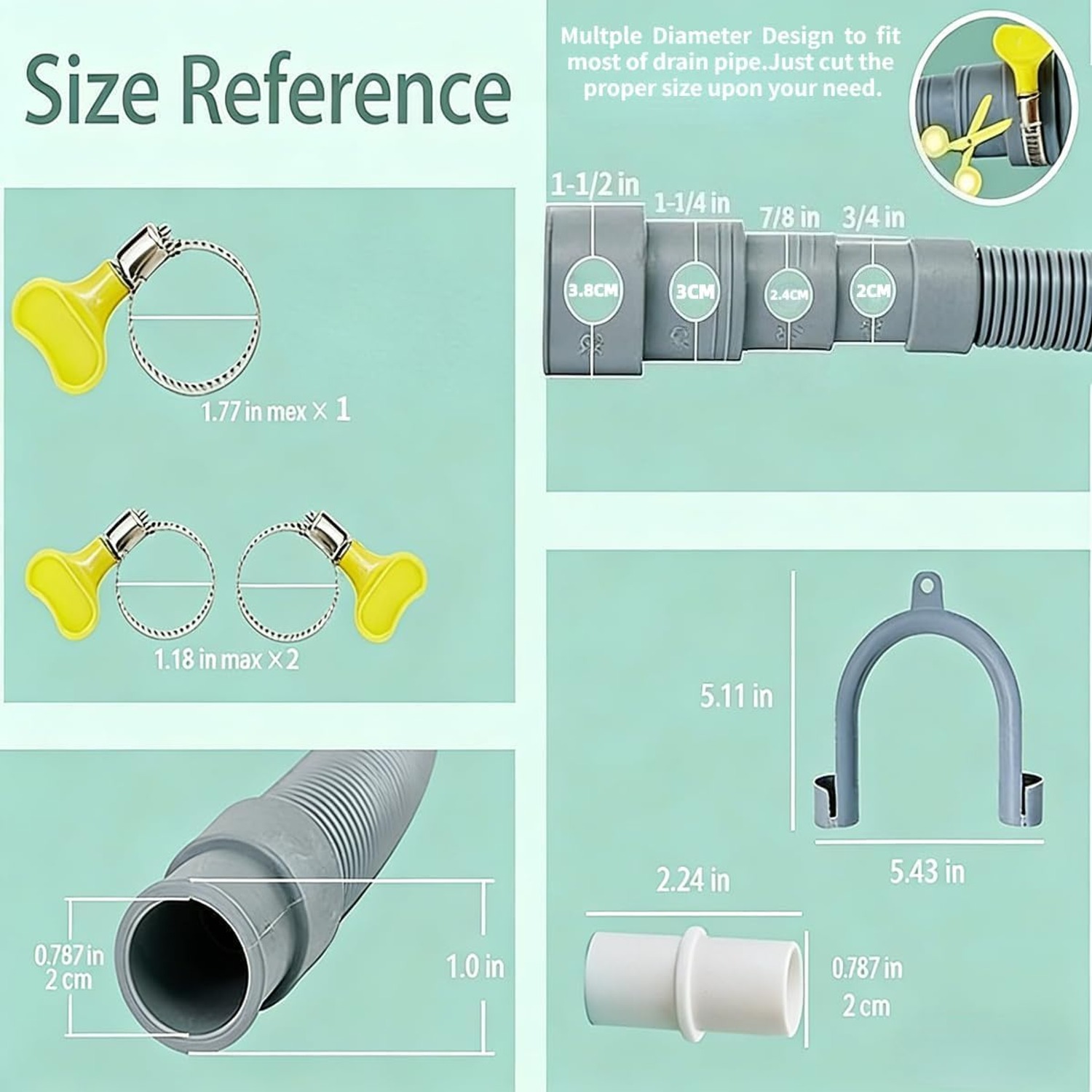 2m Portable Washer Drain Hose Extension Kit, detail view