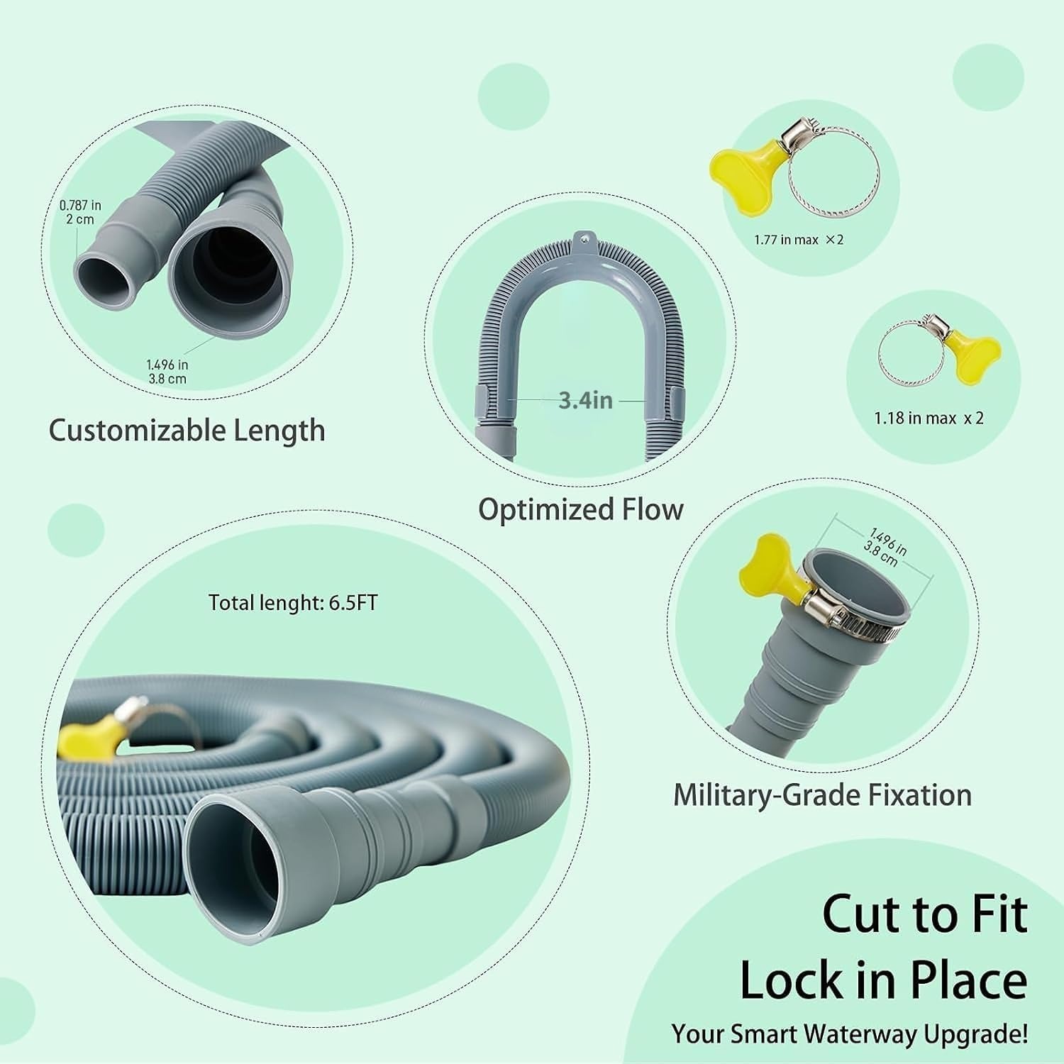 2m Portable Washer Drain Hose Extension Kit, detail view